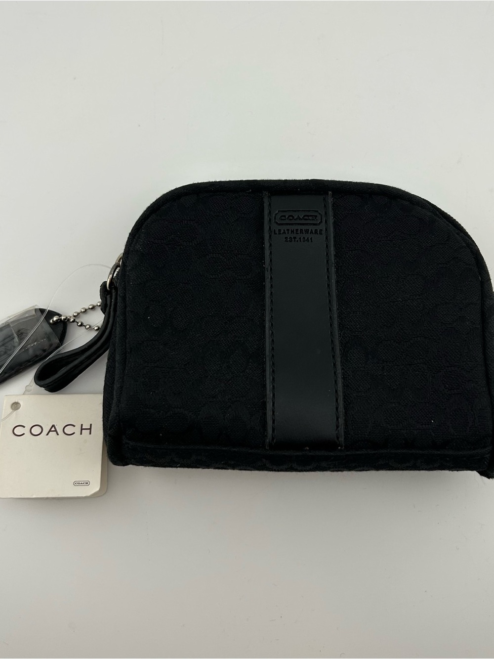 NWT Coach Mini Sig Black Zip Cosmetic Pouch Canvas Leatherware Style 2310
